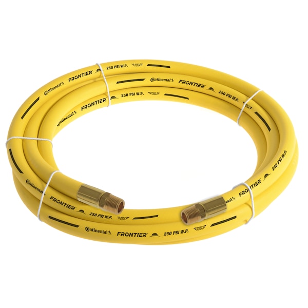 3/8" x 15' Yellow EPDM Rubber Air Hose, 250 PSI, 3/8" MNPT x MNPT